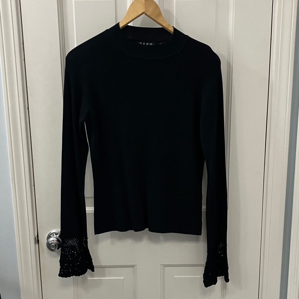 CABO Y2K Black Long Sleeve ribbed sweater embroidered knit bell sleeve size M
